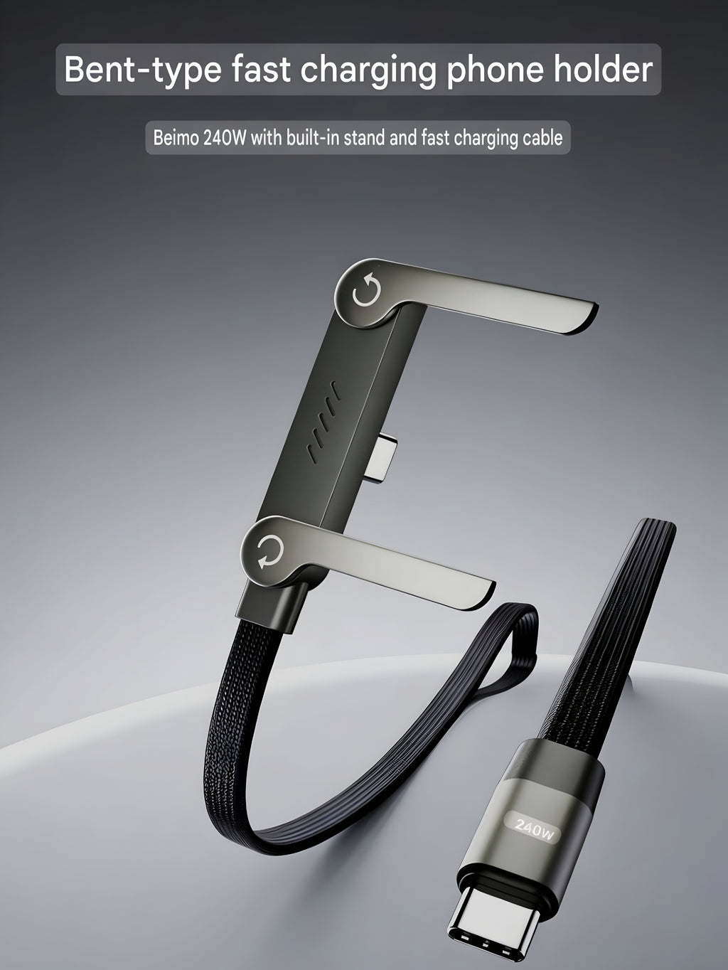 240W USB-C Fast Charger Cable with Foldable Phone Stand – Gamer Essential
